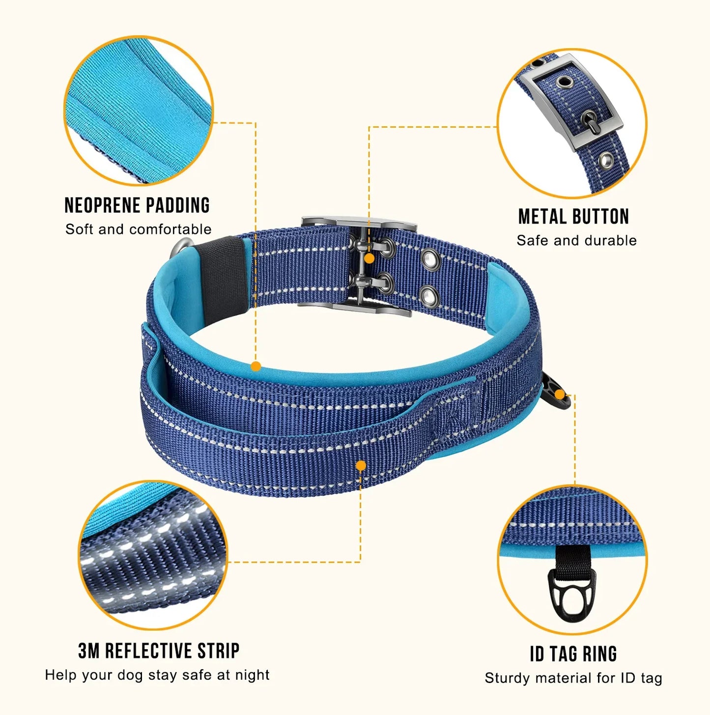 Durable Tactical Dog Collar for Medium to Large Dogs, Adjustable Heavy-Duty Nylon Webbing, Quick Release, Zinc Alloy Metal Buck