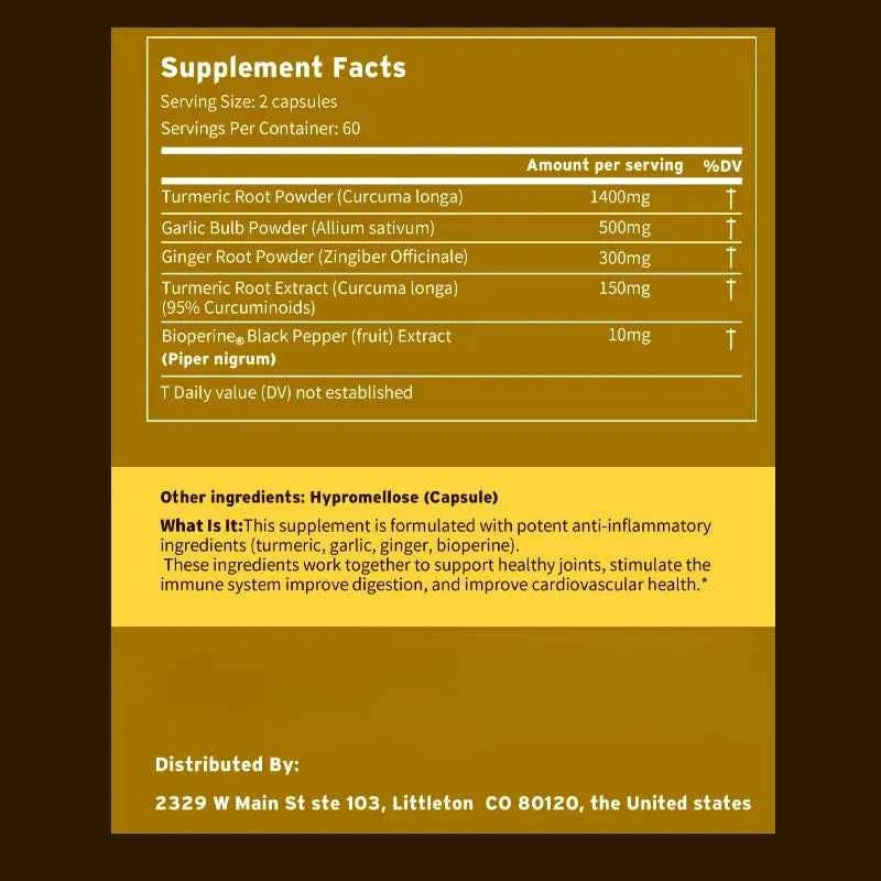 Turmeric Ginger With Garlic Curcumin Black Pepper For Joints Immune Support