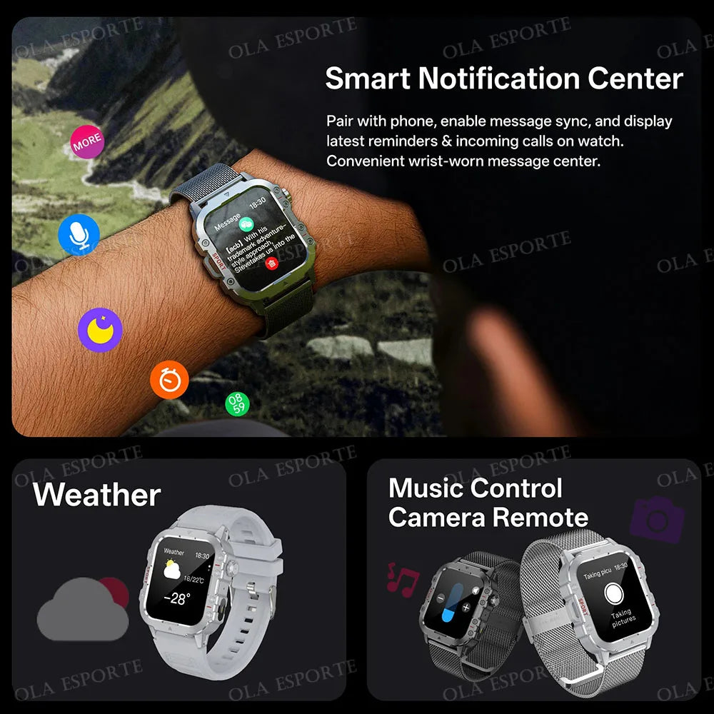 2025 New Military Smart Watch Men IP67 3ATM Outdoor Sports Fitness Tracker Health Monitoring 1.44 Inch Bluetooth Call Smartwatch