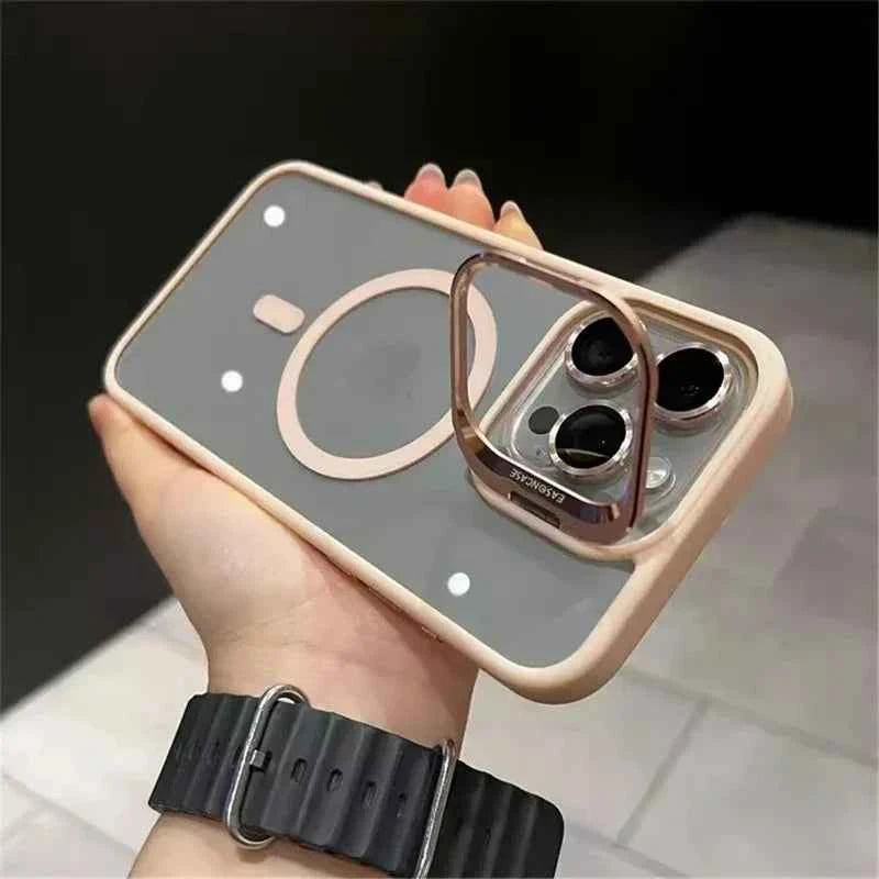 Luxury Magnetic Shockproof Phone Case For iPhone 11 12 13 14 15 16 Pro Max Plus Magsafe Glass Lens Stand Protection Back Cover