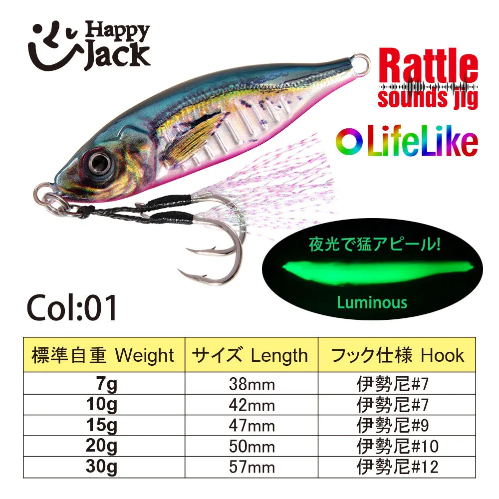 HappyJack Metal Jig 7G 10G 15G 20G 30G Slow Jig Sea Fishing Lure For Trout