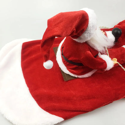 Funny Christmas Pet Cosplay Clothes for Small Medium Dogs Cats Warm Dog Cloak with Santa Claus Pet Costume Happy New Year Gift