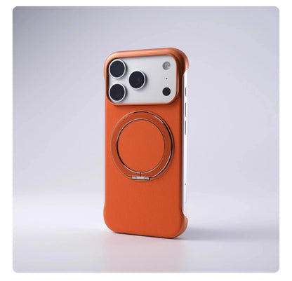 Borderless Leather Ring Holder Bracket Phone Case For iPhone 17 Air 16 15 14 13 12 11 Pro Max Plus Magnetic Magsafe Hard Cover