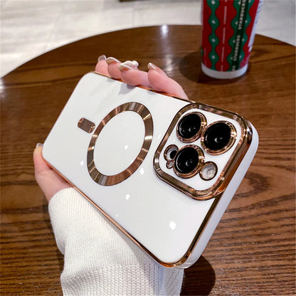 Luxury Plating Solid Color Magnetic Wireless Charge Case For iPhone 11 12 13 14 15 16 17 Air Pro Max Plus Shockproof Soft Cover