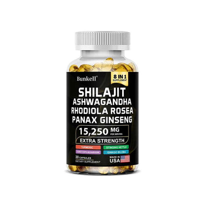Shilajit Capsules With Ginseng Ashwagandha Turmeric For Energy And Endurance