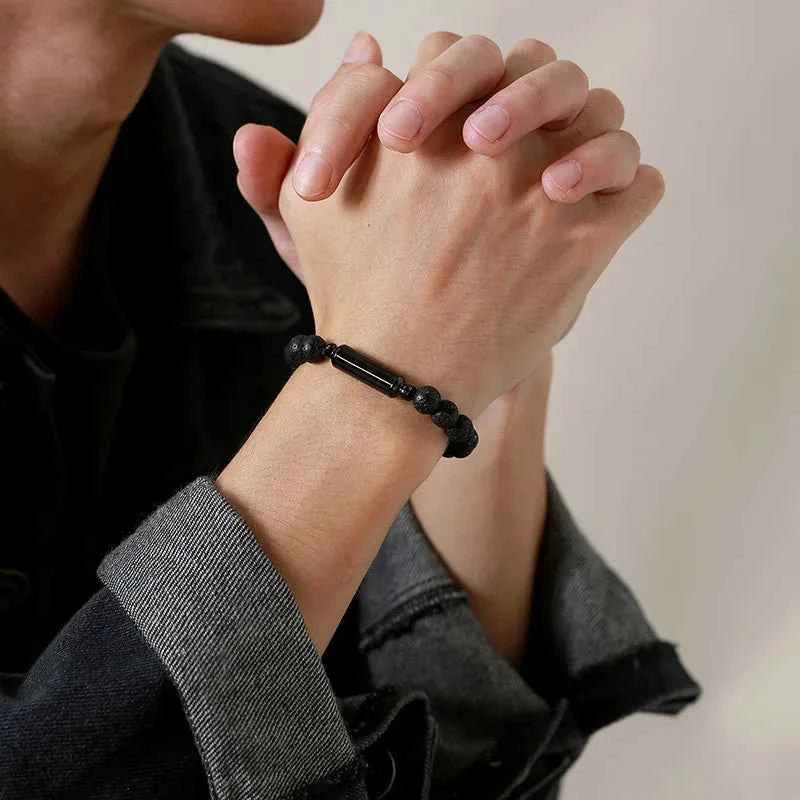 Mens Lava Stone Urn Bracelet for Ashes Cremation Keepsake Memorial Jewelry