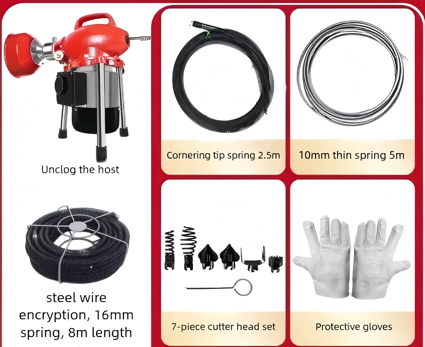 1200W 2200W Electric Drain Cleaner 16M - High Power Sewer Snake Auger Machine for Toilet Bathroom Pipe Dredging & Clog Removal
