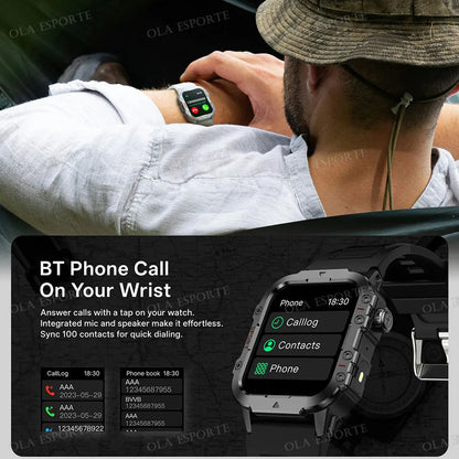 2025 New Military Smart Watch Men IP67 3ATM Outdoor Sports Fitness Tracker Health Monitoring 1.44 Inch Bluetooth Call Smartwatch
