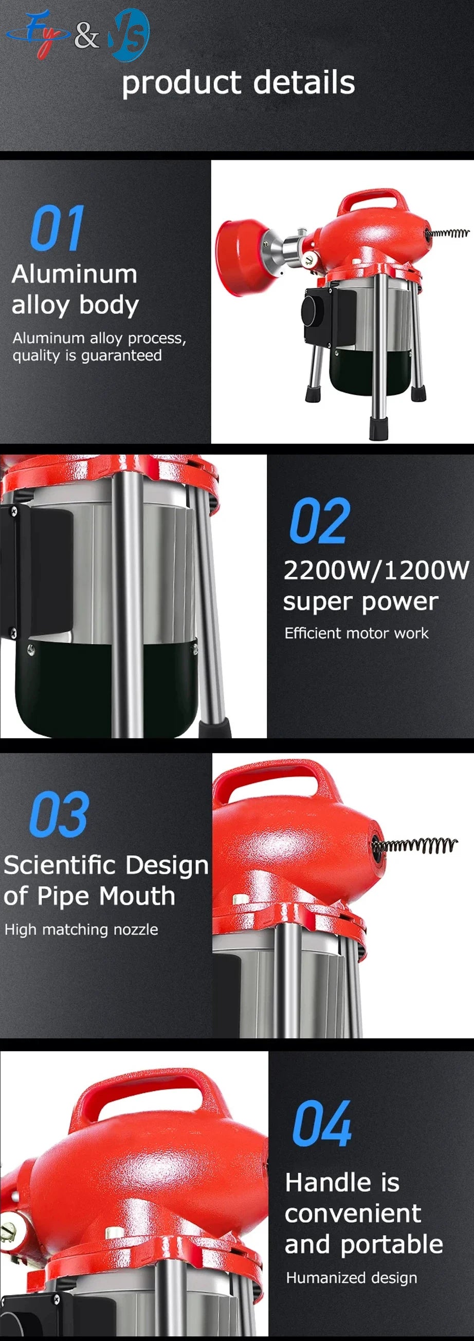 1200W 2200W Electric Drain Cleaner 16M - High Power Sewer Snake Auger Machine for Toilet Bathroom Pipe Dredging & Clog Removal