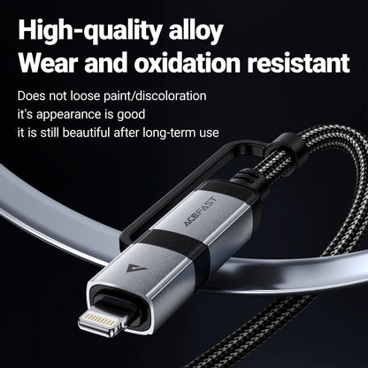 ACEFAST 2 in 1 MFi Certified USB-C to USB-C / Lightning Fast Charging PD60W Phone Cable For iPhone 16/15 Pro Max Wired Cord 1.2M