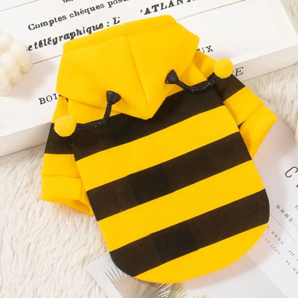 Soft Pet Bee Costume Hooded Breathable Winter Warm Bee Cosplay Costume Stripes Design Cat Holiday Cosplay Clothes Pet Supplies