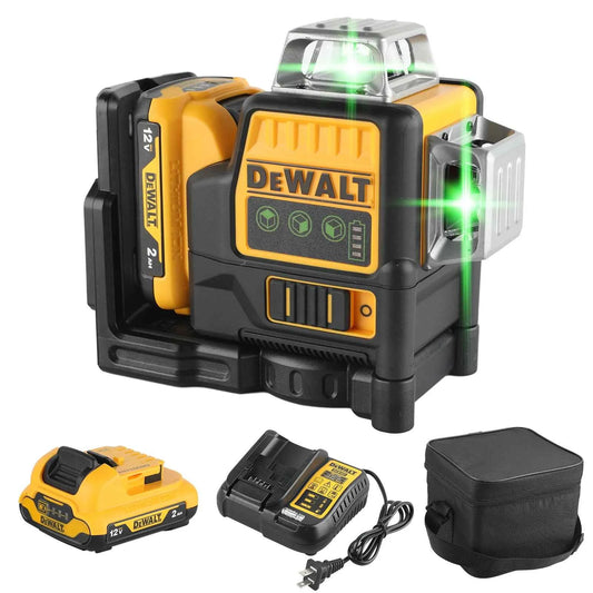 DEWALT DW089 12V Li-Ion Laser Level 12 Line 3×360°Vertical Horizontal Self Levelling Green Beam for Indoor Outdoor Building Work
