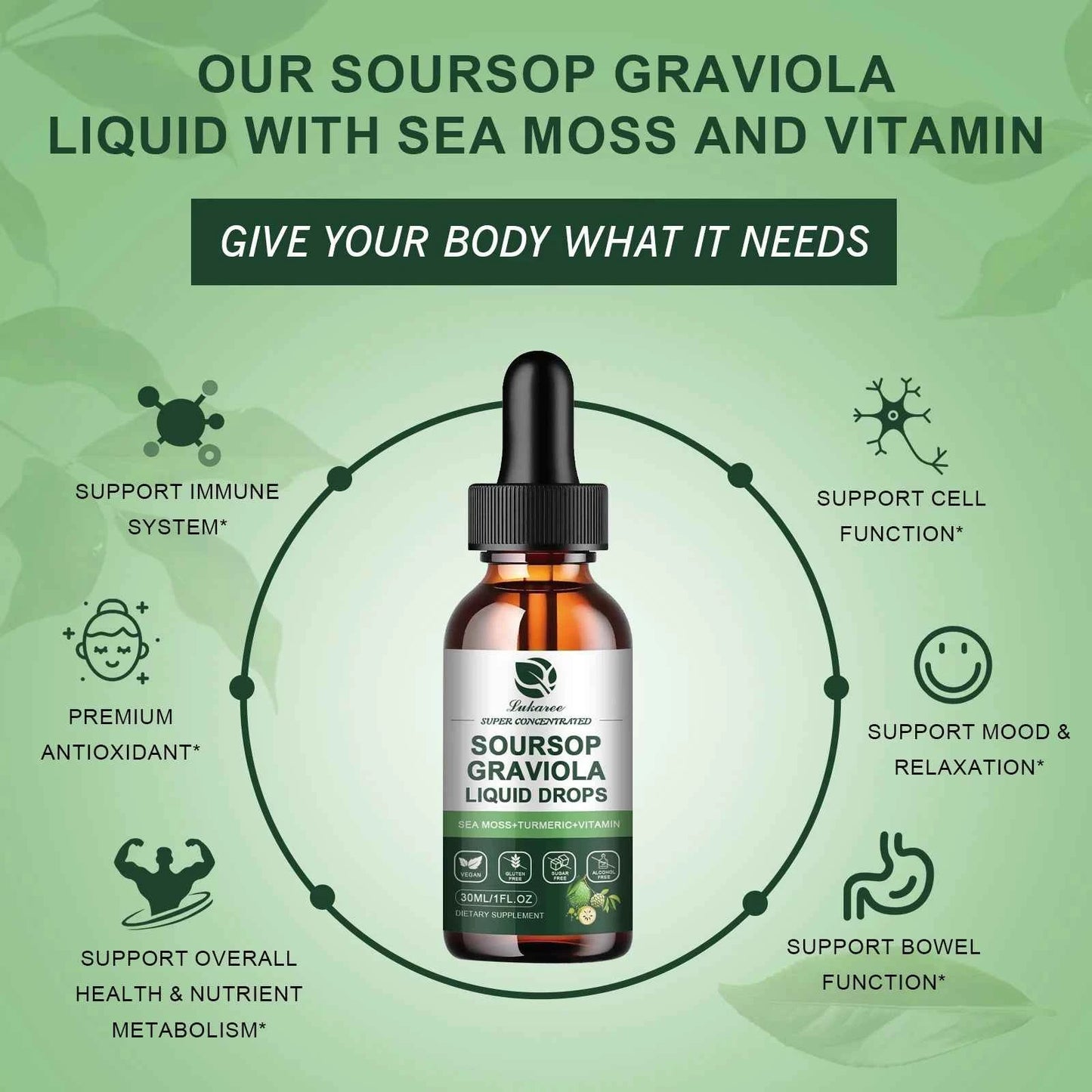 30ml Soursop Graviola Extract Drops Immunity Digestion Detox Gluten Free