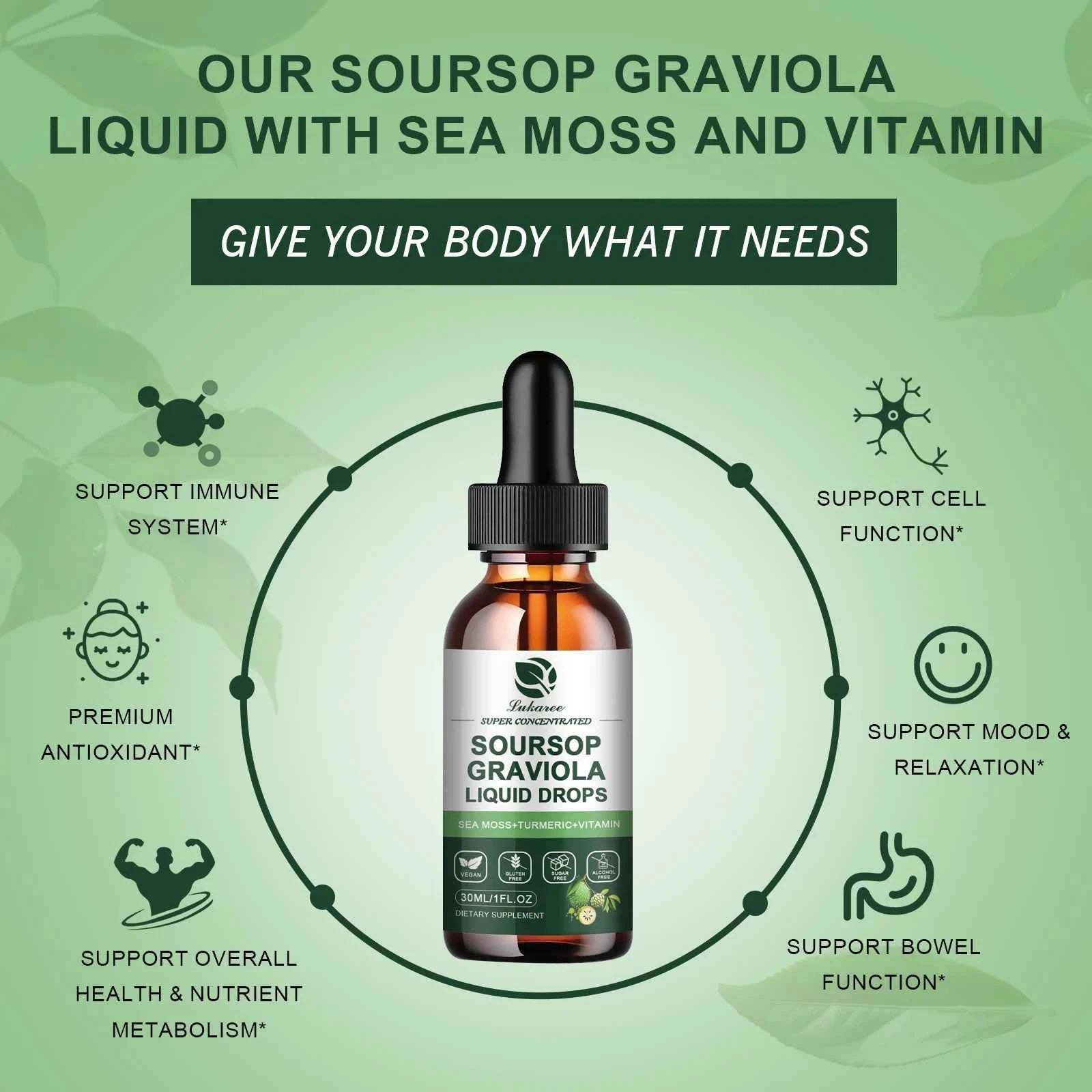 Graviola Soursop Extract Drops 30ml Immunity Digestion Metabolism Detox