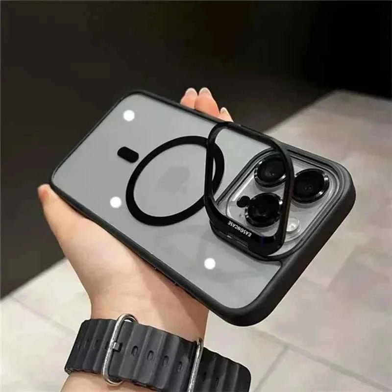 Luxury Magnetic Shockproof Phone Case For iPhone 11 12 13 14 15 16 Pro Max Plus Magsafe Glass Lens Stand Protection Back Cover