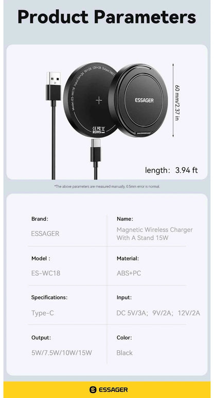 Essager Magnetic Wireless Charger With Holder 15W Fast Charge For iPhone 14 Pro