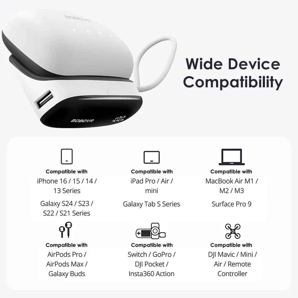 BOBOVR PD100 Combo 10000mAh Portable Power Bank 30W PD Laptop Charger Compatible with MacBook Pro/Air For iPhone 17/16/15