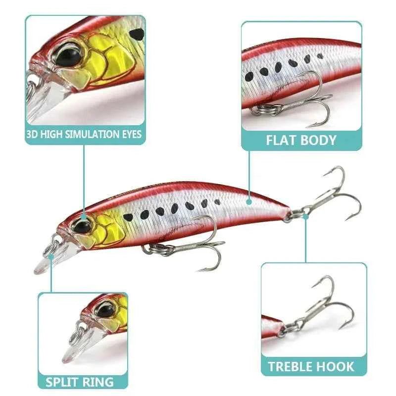 Sinking Minnow Lure 6cm 6.5g Wobbler Jerkbait Bass Sea Fishing Crankbait