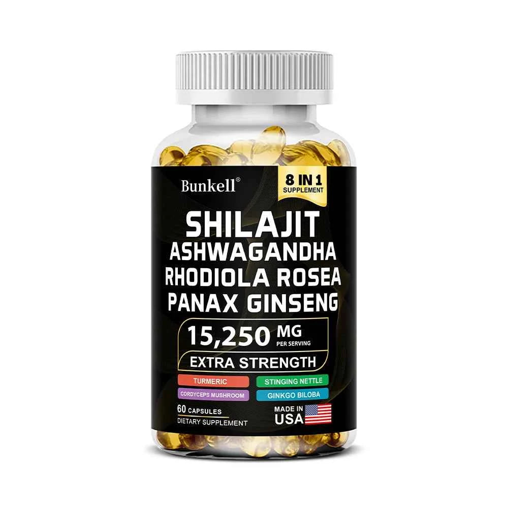 Shilajit Capsules With Ginseng Ashwagandha Turmeric For Energy And Endurance