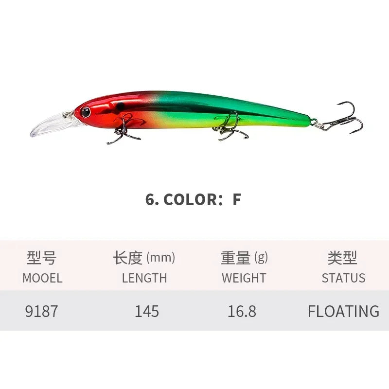 Deep Diving Fishing Lures 145mm Floating Minnow Long Tongue Board 16.8g