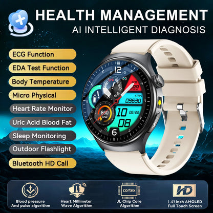 2026 New upgrade Health Check Smart Watch ECG Blood Lipid Uric Acid Body Fat BP Sport Waterproof HD Call Smart Watch Man Women