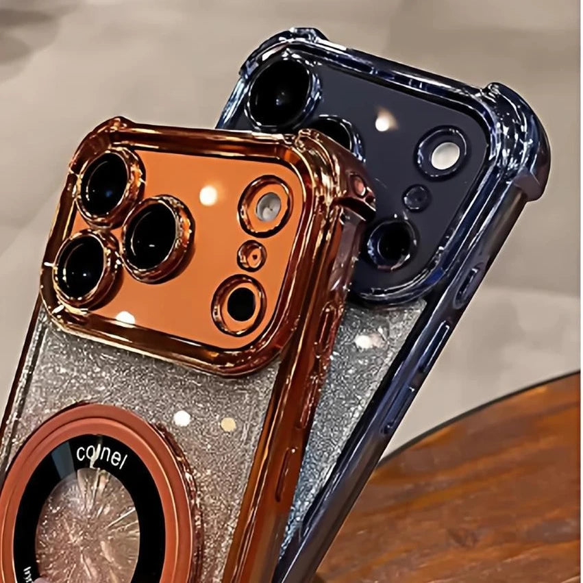 Glitter Ring Holder for Magsafe Case for iPhone 14 15 16 17 Pro Max Plus 13 12 11 Air Bracket Gradient Camera Film Bumper Cover