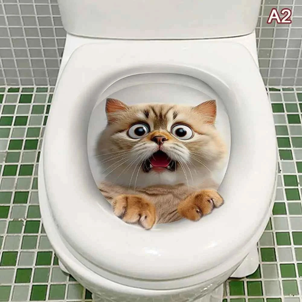 Funny 3D Cat Toilet Stickers Self-adhesive DIY Wall Sticker Squirrel Water Resistant Toilet Seat Decals