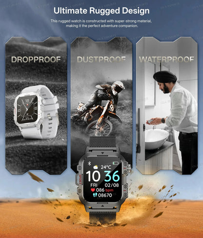 2025 New Military Smart Watch Men IP67 3ATM Outdoor Sports Fitness Tracker Health Monitoring 1.44 Inch Bluetooth Call Smartwatch