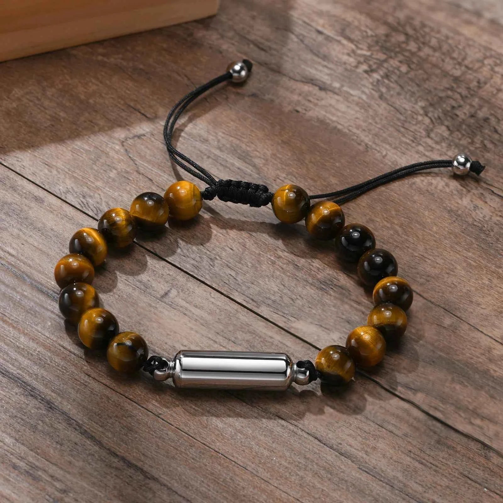 Men's Lava Stone Beads Urn Bracelets For Ashes Cremation Keepsake Jewelry Casual