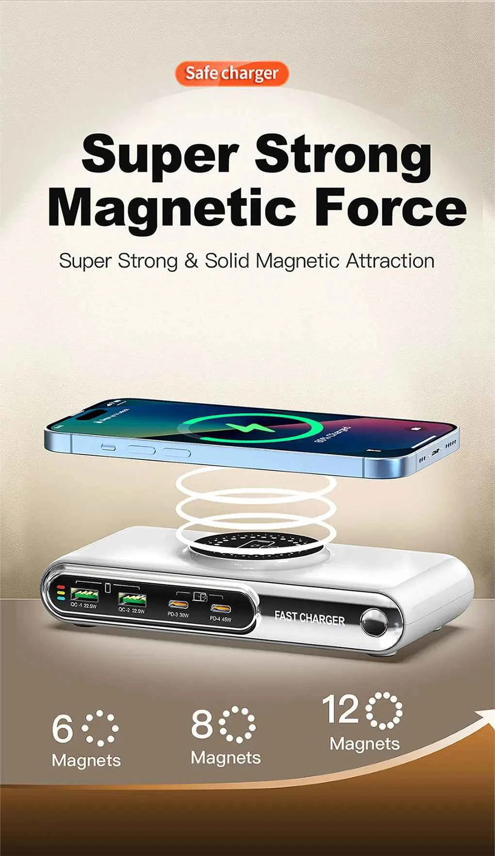 72W 4 Port USB C PD QC Fast Charger Wireless Charging For Phone
