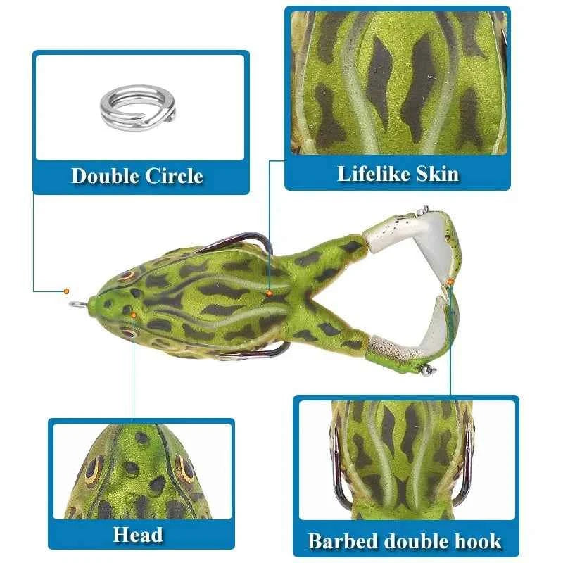 FLYSAND Frog Lure Soft Tube Bait With Hooks Topwater 3D Eyes Carp Fishing