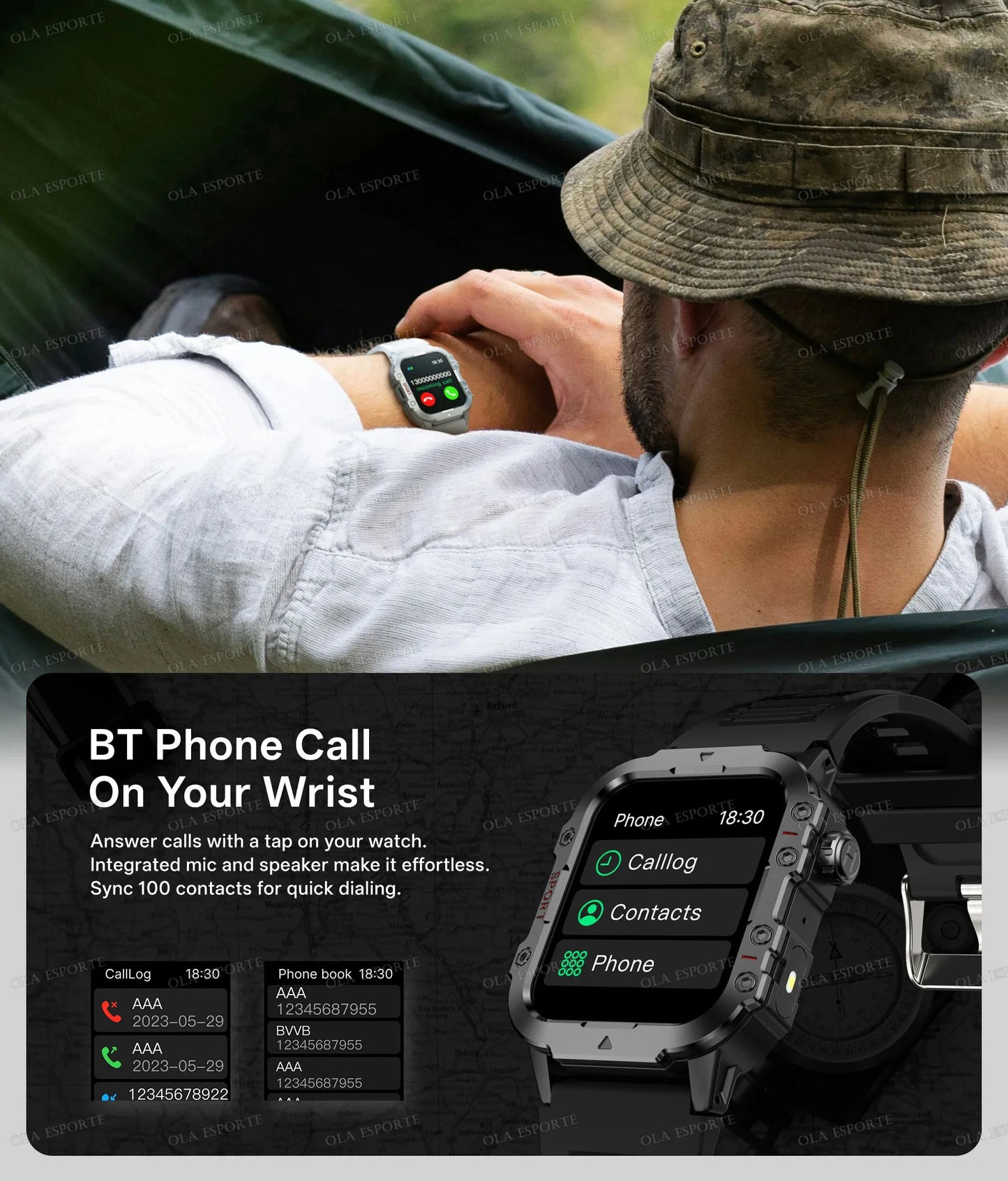 2025 New Military Smart Watch Men IP67 3ATM Outdoor Sports Fitness Tracker Health Monitoring 1.44 Inch Bluetooth Call Smartwatch