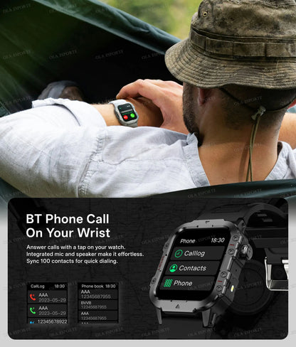 2025 New Military Smart Watch Men IP67 3ATM Outdoor Sports Fitness Tracker Health Monitoring 1.44 Inch Bluetooth Call Smartwatch