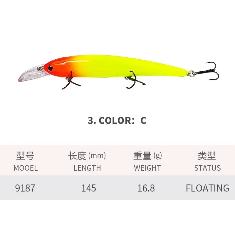 Deep Diving Fishing Lures 145mm Floating Minnow Long Tongue Board 16.8g