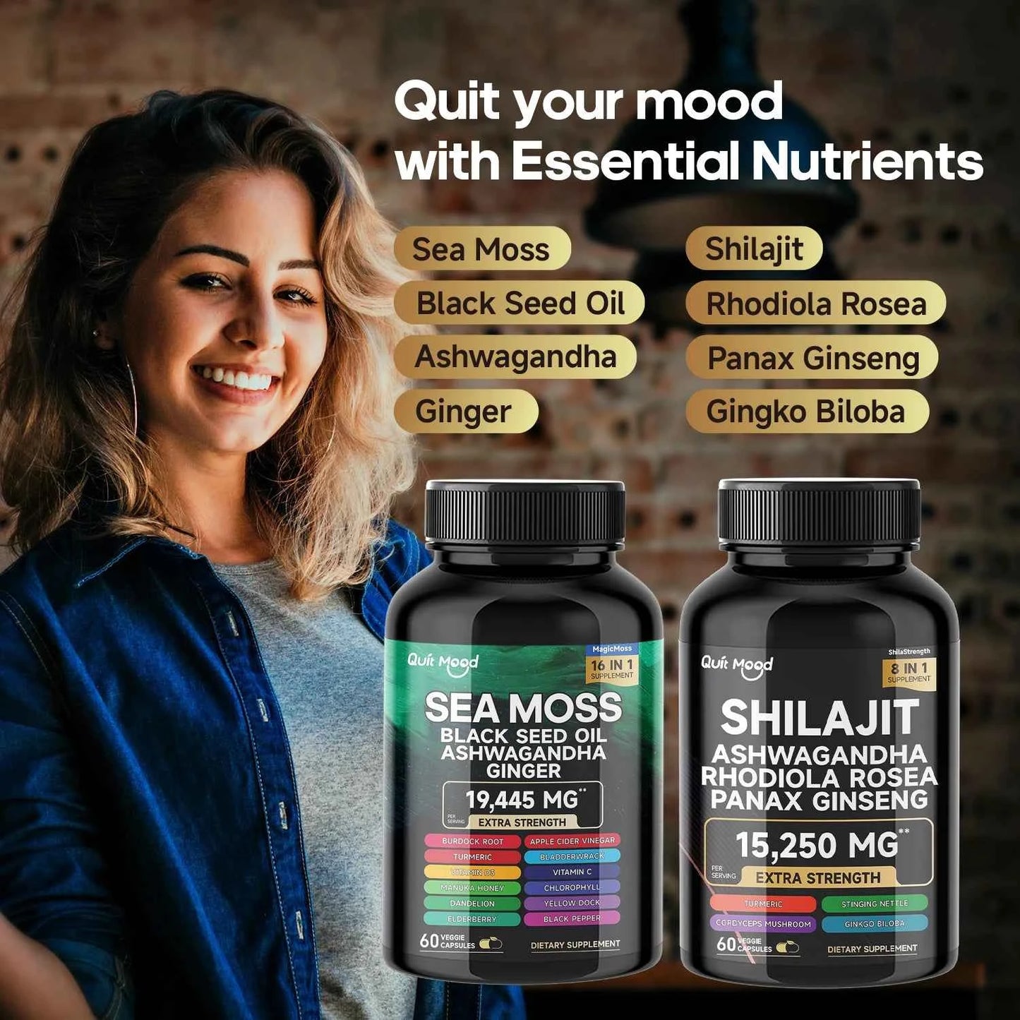 Sea Moss And Shilajit Bundle 120 Capsules High Potency Vitality Ginger Vitamin C