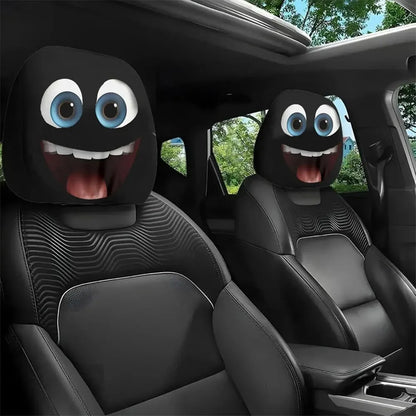 A set of exaggerated and entertaining car interior headrest covers for 2026, featuring humorous facial expressions and unique decorations.