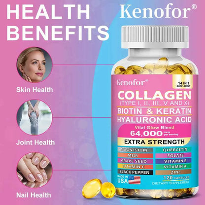 14 In 1 Collagen Capsules Biotin Keratin For Skin Hair Nails Anti Aging