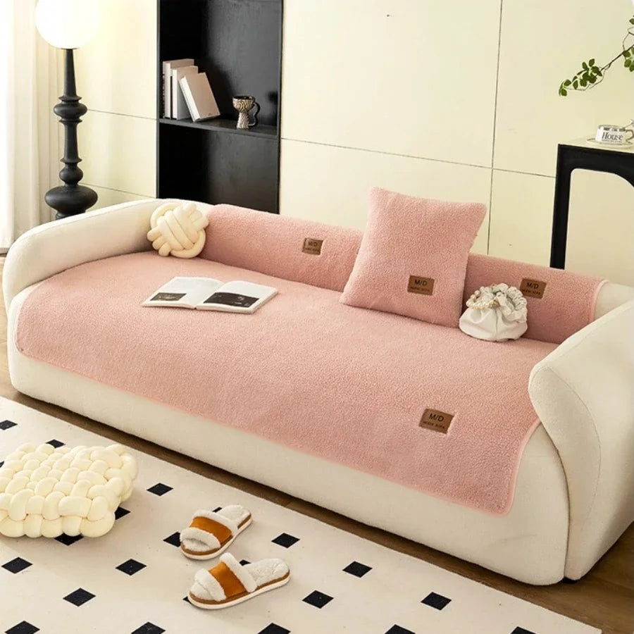 Lamb Plush Sofa Cushion in Autumn and Winter Thickened Warm Seat Cushion with High-end Sense and Anti-slip