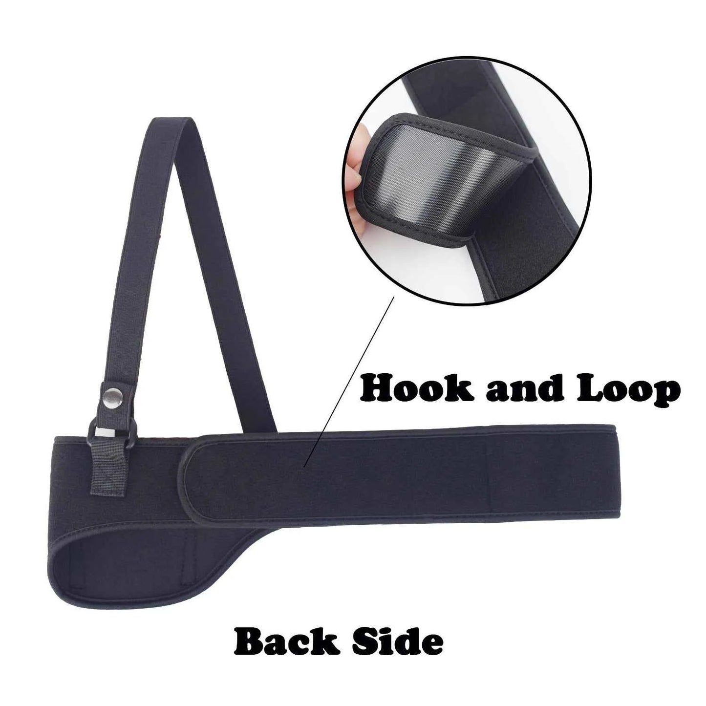 Shoulder concealed underarm holster on a neoprene outdoor tactical belt with hook-and-loop closure and mesh pocket.