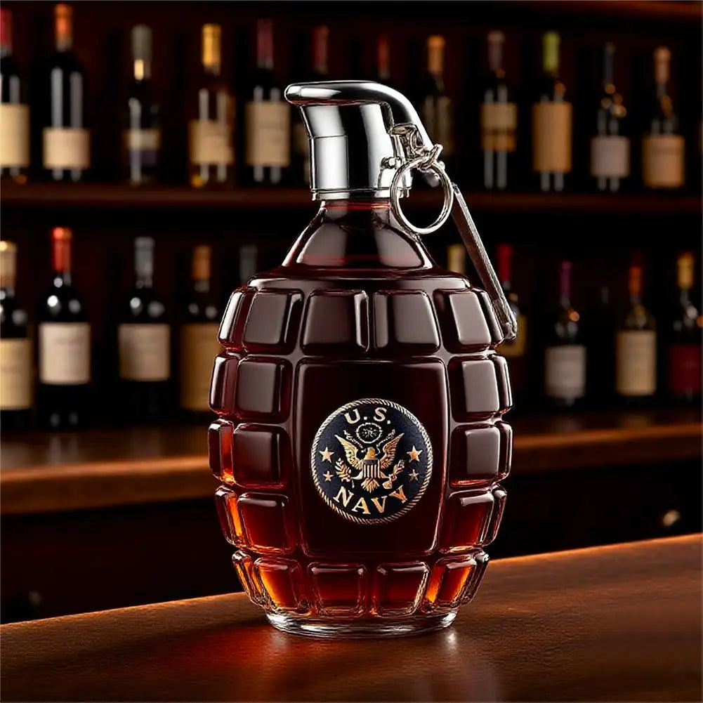Military Hand Whiskey Bottle Grenade Engraved Liquor Bottle Sealed Whiskey Jar Storage Unique Gift For Men Bar Office Home