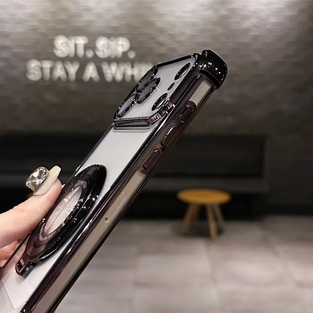 Luxury Shockproof Plating Bright Stand Case for iPhone 17 Air 16 15 14 13 12 11 Pro Max Plus X XS XR for Magsafe Magnetic Cover
