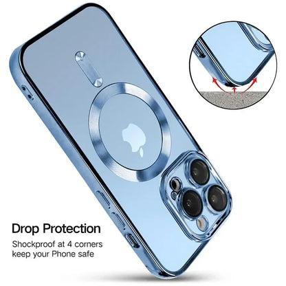 Clear Plating  Magnetic Case For iphone 17 16 15 14 13 12 11 Pro Max Plus Lens Protection For Magsafe Wireless Charge Case Cover