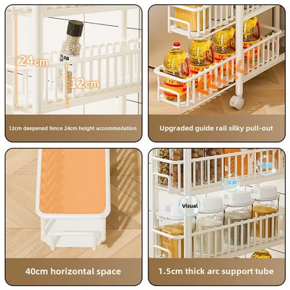 Side of Refrigerator Storage Rack Ultra Narrow Pull-out Seasoning Rack Multifunctional Bathroom Shelf with Pulley Kitchen Cart