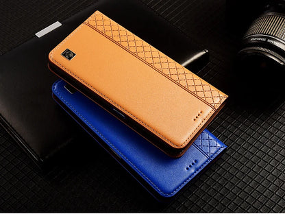 For OnePlus Nord 5 CE5 5G Flip Case Grid Pattern Magnetic Cover Luxury Cowhide Genuine Leather Card Pocket Wallet Cases Covers
