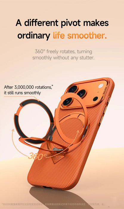 Alloy Lens 360 Rotating Bracket Magnetic Case for iPhone 17Pro Max 16 pro Carbon Fiber Texture Wireless Charge Frosted PC Cover