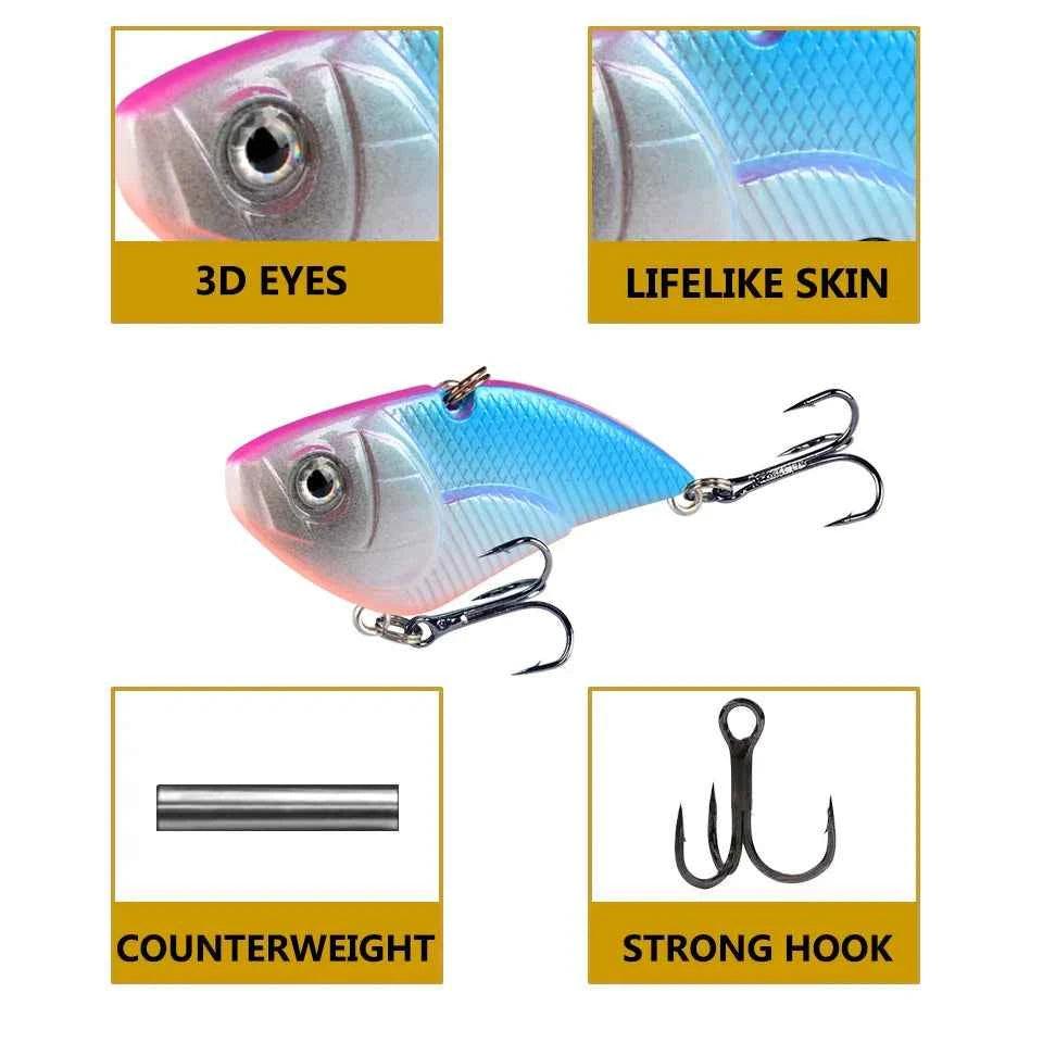 Sinking Vibration Fishing Lure 5.3cm 14.5g Hard Crankbait for Bass Sea