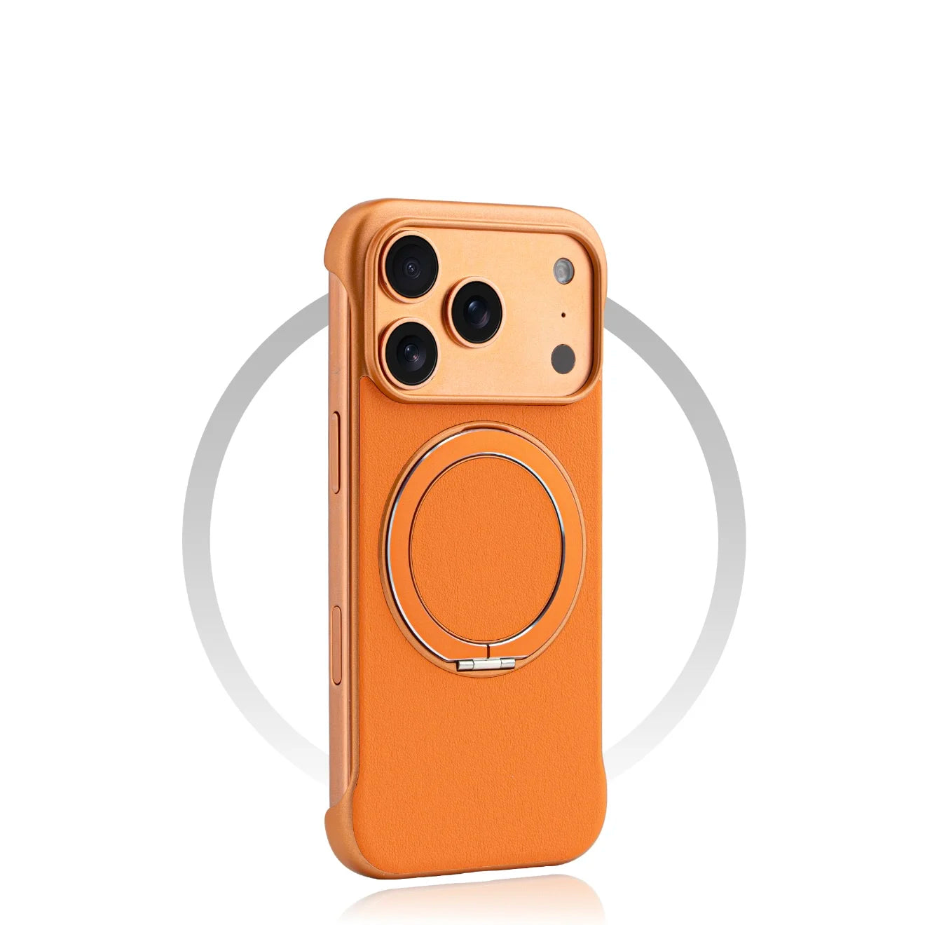 Borderless Leather Ring Holder Bracket Phone Case For iPhone 17 Air 16 15 14 13 12 11 Pro Max Plus Magnetic Magsafe Hard Cover