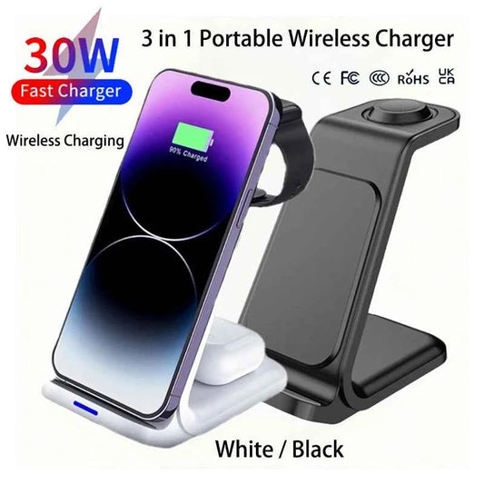 Desktop Universal 3 in 1 Wireless Charger 30W Fast Charger for iPhone