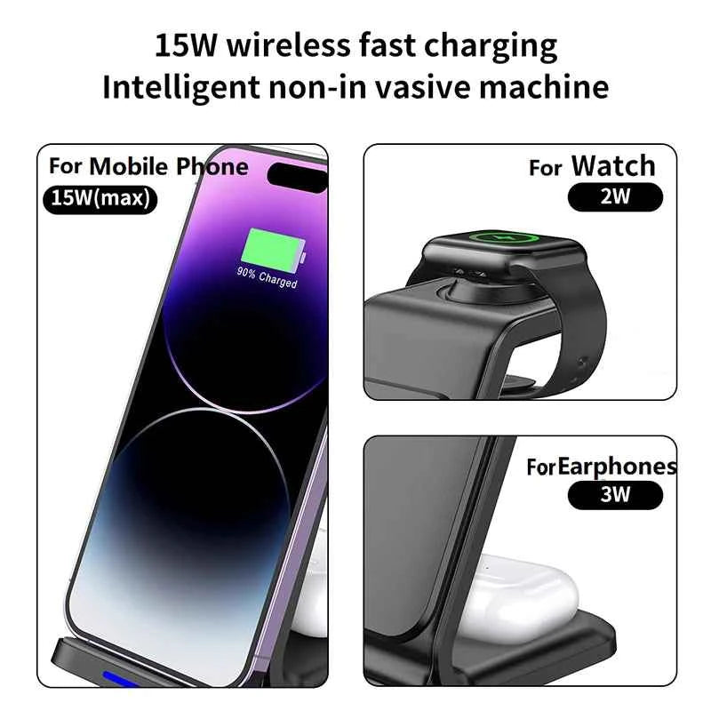 Desktop Universal 3 in 1 Wireless Charger 30W Fast Charger for iPhone