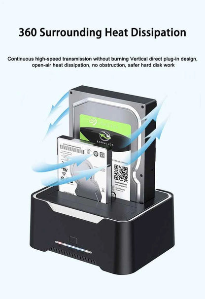 2.5 3.5 Inch Dual Disk SATA Hard Drive Dock USB3 RGB Lights USB C 3.1 12V 3A